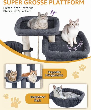 Ігровий комплекс для котів Hzuaneri XXL: кігтеточка-дряпка 185 см з 10 стовпчиками, темно-сіра (68 x 45 x 185 см)
