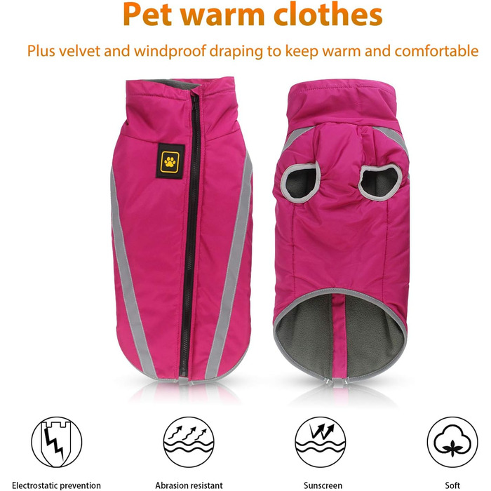 Водонепроникний теплий зимовий одяг для собак середніх та великих порід PETCUTE (3XL, обхват грудей 67 см, обхват спини 50 см) Рожевий