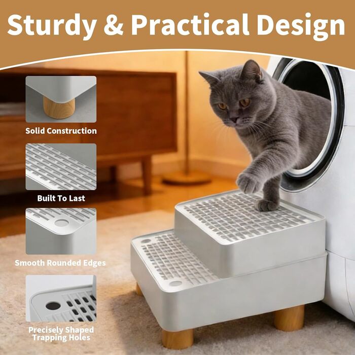 Сходи для котів Katzenklo Treppe Doppelstufig з фільтром для лотка: Рампа для кошенят та літніх котів, нековзка, легко миється