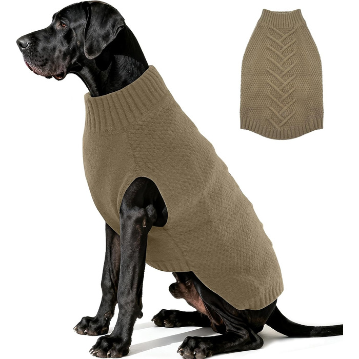 Пуловер для собак великих порід, в'язаний, еластичний, флісовий, для німецької вівчарки, вітронепроникний, хакі, 4XL XXXXL