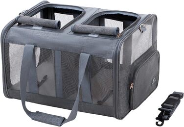 Транспортна сумка PETCUTE для котів середніх розмірів та маленьких собак до 17.5 кг, складана переноска з плечовим ременем та внутрішнім страхувальним шнуром, переноска для котів для подорожей, схвалена авіакомпаніями, темно-сіра