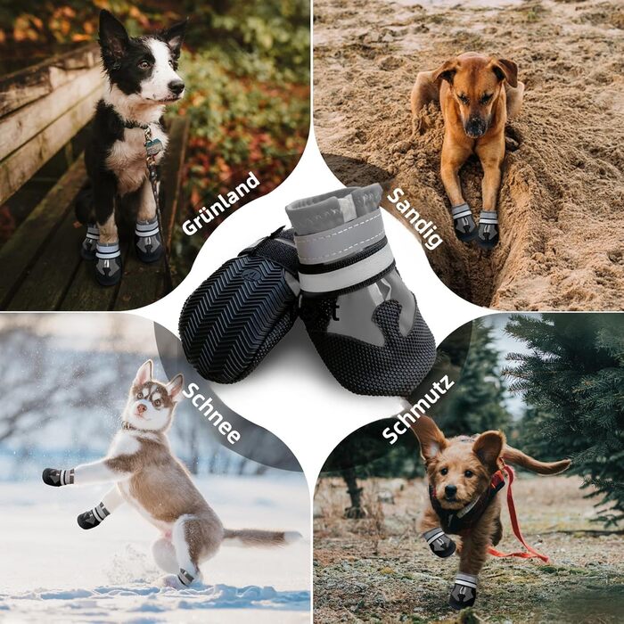 Водонепроникні собачі чоботи для захисту лап, 4 шт. Антиковзаючі чоботи для собак з неслизькою підошвою та світловідбиваючим кріпленням на липучці, для малих, середніх та великих собак (Сірий, XXL)