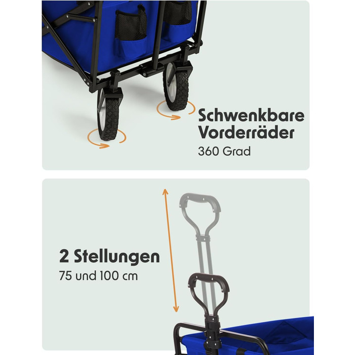 Візок-тачка LifeGoods складний, 98x45 см, блакитний – 94 л, колеса з гуми, 360°