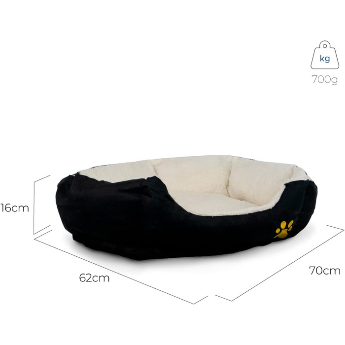 Mobiclinic® Pets Ліжко для собак і котів Pluto, європейський бренд, машинне прання, антиковзке дно, надм'яка тканина, зручно, різні розміри, чорний/білий