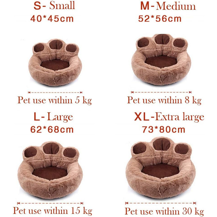 Кругле ліжко для собак FANSU з м'якого плюшу, антиковзаюча база, ліжко для котів з дизайном лапки ведмедя, розмір та колір обираються (Хакі, L)