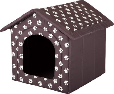 Лежак-будка для собак і котів PillowPrim XXXL 76x72 см, коричневий з лапками