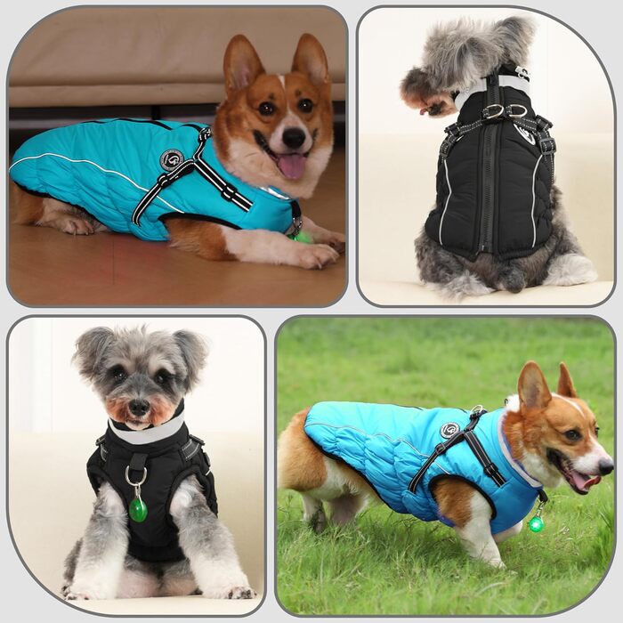 Зимовий одяг для собак: теплий водонепроникний одяг з коміром LED та світловідбиваючими смугами, 5XL, чорний