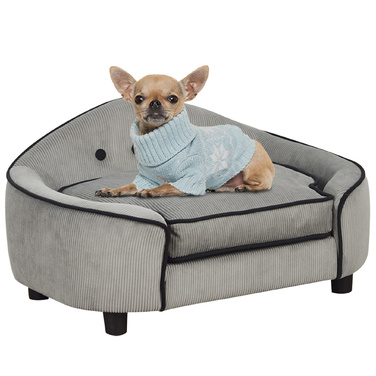 PawHut Dog Sofa Затишна лежанка для собаки з натурального дерева та плюшу для маленьких собак та кішок 66,5 х 45 х 35,5 см сірий