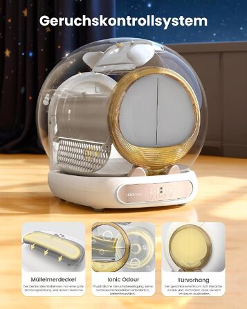 Самоочисний електричний лоток для котів LELO PAWS XXL (74л) з керуванням через додаток, дезодоризацією та шторкою, золотистий