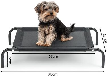 Лежанка для собак Lionto Outdoor, 75x47 см, піднята, з металевим каркасом, чорна, знімний дихаючий чохол