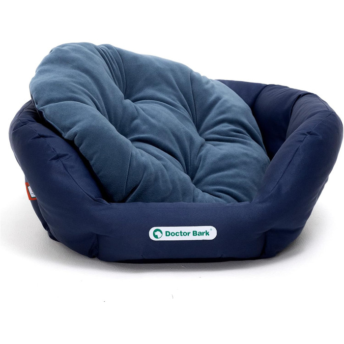 Кругле ліжко для собак Doctor Bark - м'яке собаче гніздочко для собак середніх порід з ортопедичною подушкою та іграшкою-кісткою. Можна прати до 95°C. Виготовлено в Німеччині (L - 60x50 см, Кьонігсблау)