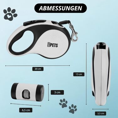 Висувна поводок для собак CORTESPETS® 5м - для малих та великих собак до 50 кг - високоякісна роликова поводок з зручним ручним захопленням (білий, L, 5м, до 50кг)