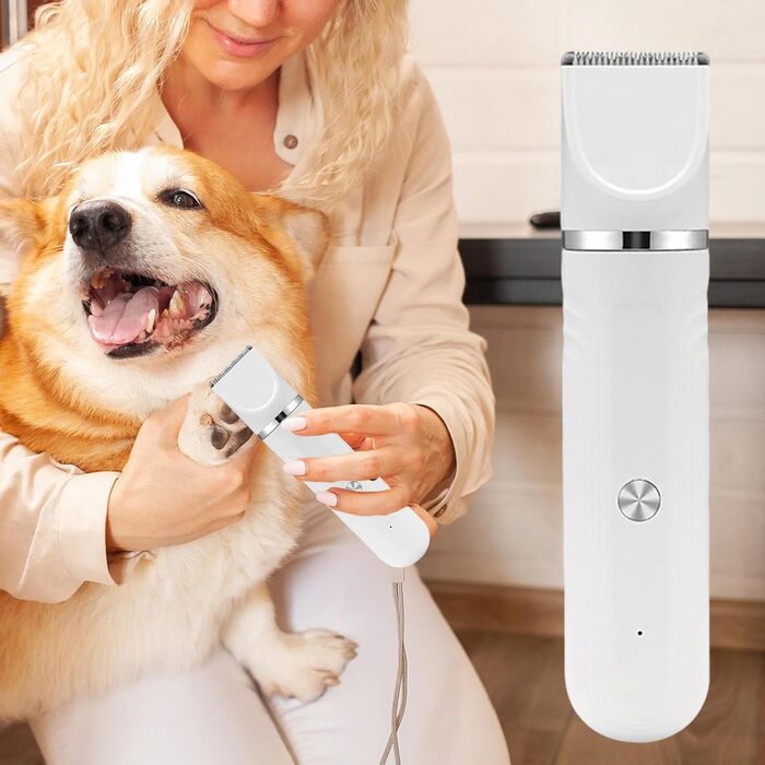 Набір для догляду за собакою вдома: машинка для стрижки, ножиці, інструменти для грумінгу. Підходить для собак, котів та цуценят. Білий колір