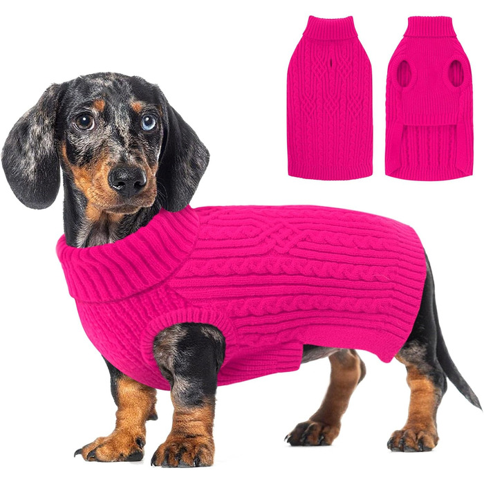 Пуловер для собак AOFITEE, теплий пуловер з коміром-стійкою для дрібних порід (Такса, Мопс, Мальтізе) S, Рожевий