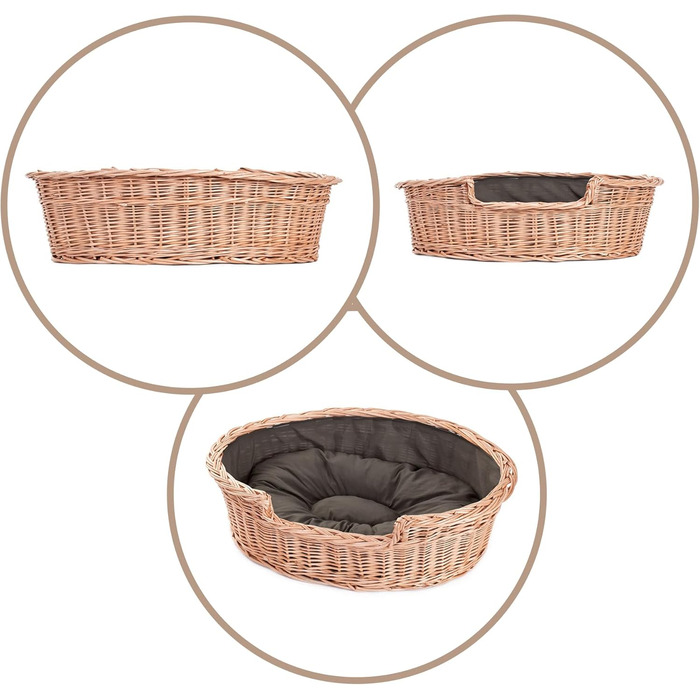 Плетений кошик для собак і котів з подушкою e-wicker24, натуральна лоза