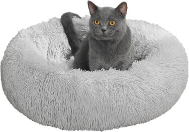 Кругле ліжко для собак та котів LYNAX, плюшеве, 60x60 см, сіре (для маленьких та середніх собак)