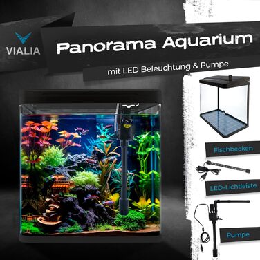 Акваріум VIALIA 30 л з LED-підсвіткою, фільтром і помпою, білий, скляний для риб і водних рослин, 38x24x43 см