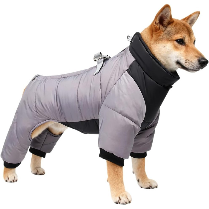 Зимовий теплий зимовий одяг для собак з D-початком, водонепроникний, флісова підкладка, для маленьких та середніх собак (Сірий, L)