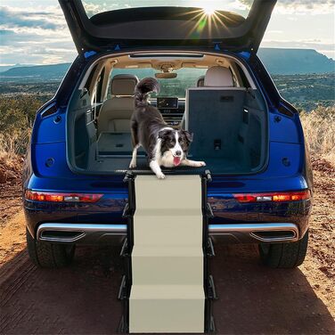 Рампа для собак у машину, складна, регульована висота, до 75 кг (чорний, бежевий)