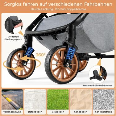 Візок для собак та котів MAMIZO One-Touch, до 25 кг, сірий. Алюмінієвий каркас, регульована ручка, тримач для напоїв, поворотні колеса