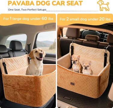 Автокрісло для собак великих та середніх порід до 27,2 кг - З піднятою передньою частиною 35,6 см, подушка з Memory Foam, знімний, миючий чохол, коричневе