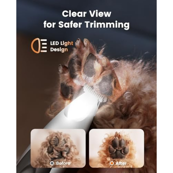 Триммер для собак Oneisall Paw Trim Pro з LED-підсвічуванням, акумуляторний. Ідеально для стрижки подушечок лап, очей, вух та обличчя.