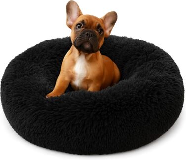 Кругле лежанка для собак та котів, 50 см, чорний, ручної роботи, з м'якою підстилкою, можна прати