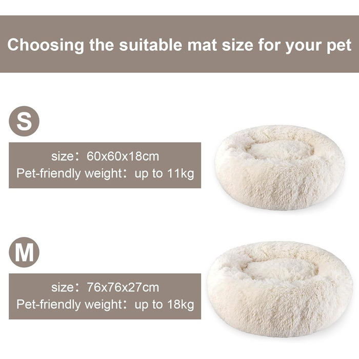 М'яке ліжко для кота Aspand, 60 см Ø - зручне та тепле місце для сну з антиковзною основою, Бежевий колір, 60x60x18 см