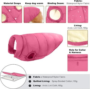 PETCUTE Тепла куртка для собак на зиму, водонепроникна жилетка для великих собак, зручна та стильна, для холодної погоди (XS, Рожевий)