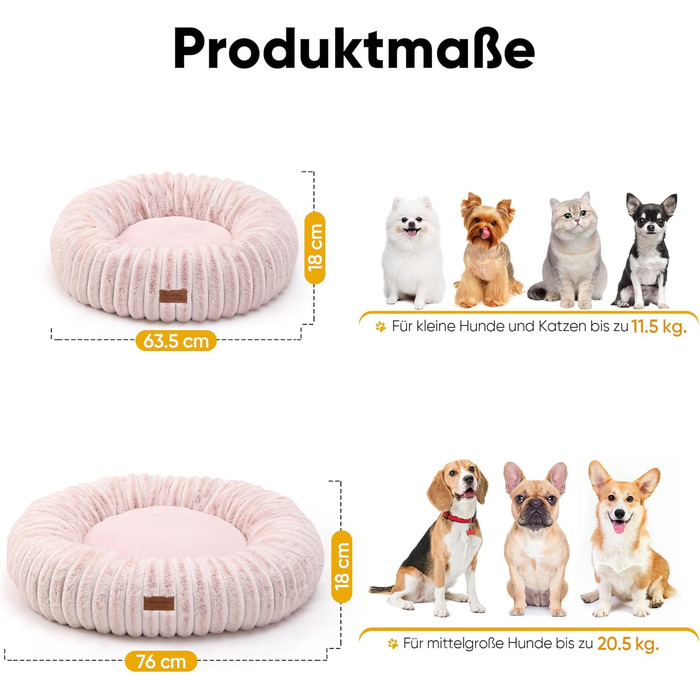 Ортопедичне ліжко для собак та котів FUKUMARU, 76x76x18 см, знімний чохол, сучасний дизайн, рожевий колір