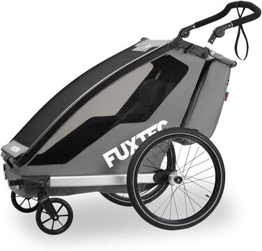 Фуктек Причіп для велосипеда Sportfux на 2 місця, сірий, з сумкою, відбивачами, ручкою-штовхачем, захистом від дощу та сонця, складний