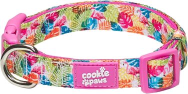 Neoprenовий нашийник для маленьких собак Cookie Paws, м'який, регульований, з швидкозастібкою, рожевий, тропічний дизайн