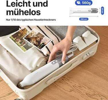 Neakasa F1 - портативний фен для собак, сушарка для тварин, тиха, з регулюванням швидкості та 3 насадками (білий)