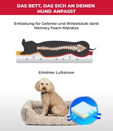 Ортопедичне ліжко для собак Deluxe Exklusiv M (70x90 см) з Memory Foam, антиковзаючою основою, можливостю прання, колір пісок, Made in Germany