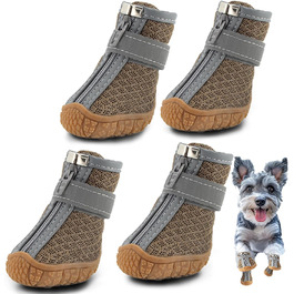 Чоботи для собак Hcpet: дихаючі, з світловідбиваючими ремінцями, для маленьких собак, непрослизькі, 4 шт., армійного кольору