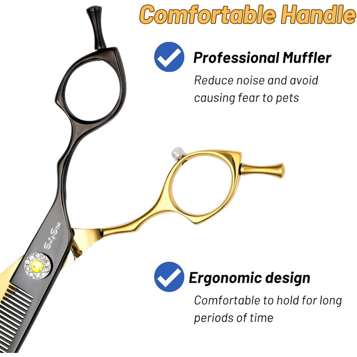Професійна вигнута ножиця для грумінгу домашніх тварин 7.5 дюймів, 56 зубів, кут вигину 25°, золота, преміум-якість