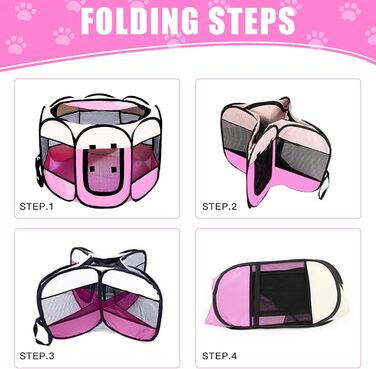 Складана переносна вольєр для цуценят та собак, 74x74x43 см, рожевий, 8 м. Водонепроникний вольєр для собак, котів та кроликів