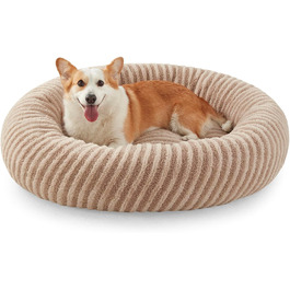 Кругла лежанка для собак Mixjoy, Donut, велика, 91 см, антиковзка, плюшеве штучне хутро, до 40,8 кг, бежева