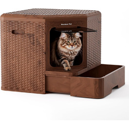 Торгова лоток для котів Gardner Pet з кришкою, великий, з висувним піддоном, сучасний дизайн плетіння ротангу, з фільтром з активованого вугілля, 50 x 50 x 50 см, базова версія