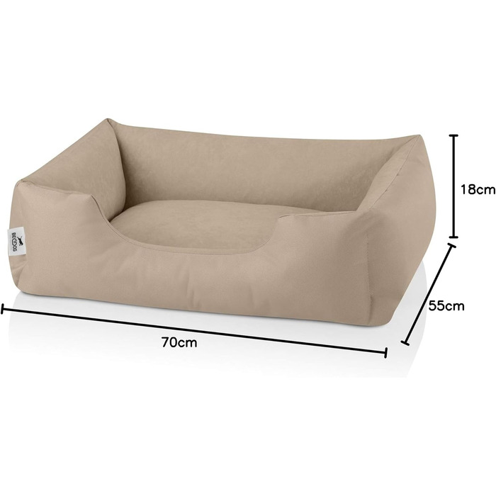 Ліжко для собак BedDog Zara, м'яке собаче ліжко з знімним та пральним чохлом, корзина для собак, диванчик для собак, для маленьких собак, S, L 55 x B 70 x H 18 см, колір пісок (NAMIB-SAND)