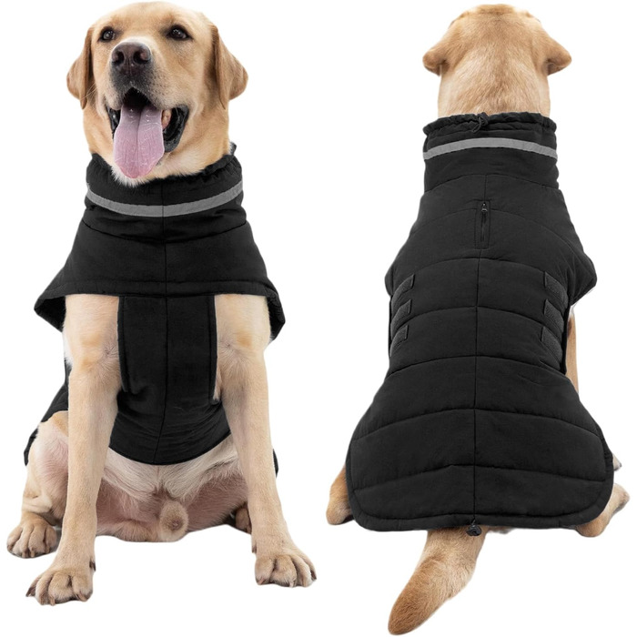 Водонепроникний зимовий одяг для собак, теплий вітрозахисний одяг з відбиваючими елементами та регульованим коміром, для маленьких собак, з липучкою, розмір S (Чорний, Середній)