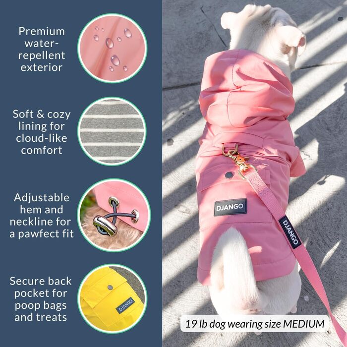 Водонепроникний дощовик для собак DJANGO Highland, оливковий, розмір M, з капюшоном та кишенею, для маленьких та середніх собак