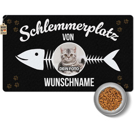 Персоналізована килимок для котячої їжі з ім'ям та фото - Royal Print, 60x35 см, антиковзаюча | Подарунок для власників котів