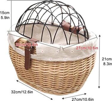 Кошик для тварин на велосипед, плетіння з лози, переноска для собак і котів, передній велосипедний кошик з сіткою, легкий знімний кошик для зберігання, ротанг, коричневий