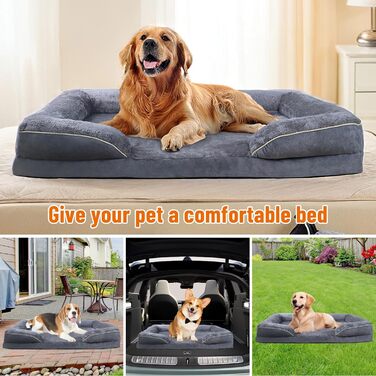 Ортопедичне ліжко для собак, корзина для собак, м'яка підстилка, диван для собак, подушка для собак, корзинка для собак з високим бортиком, знімний та пральний чохол, 91 x 69 x 18 см, неслизьке дно