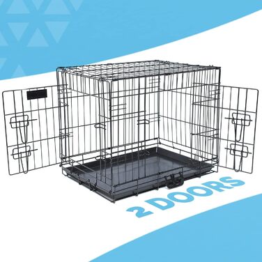 Клітка для собак XXL 122 см, металева, з 2 дверима, пластикова основа, чорна, для дресирування цуценят, переносна