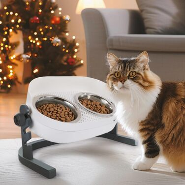 Підвищений годівниця для котів ALL FOR PAWS - 3-рівнева регульована годівниця з 2 мисками з нержавіючої сталі (350 мл), антиковзаюча та захищена від розливу, для кошенят, середніх та великих котів (44*26*19 см)