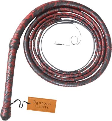 Бантаро Крафтс: Батогом з кенгурячої шкіри, чорно-чорний, важкий батіг для биків, 16 плетінь, шкіряний живіт та внутрішнє шкіряне наповнення, гучний, ударний, 1,8 метра (6 футів)