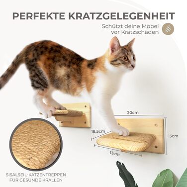 myHANA Стіна для лазіння котів із сосни, комплект: гамак для кота (3 кольори), 2 сходинки, настінні елементи, котяча лежанка, настінний когтеточка, меблі для котів