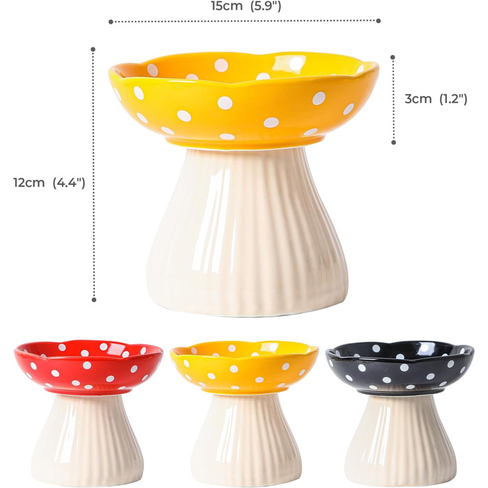 Підвищений годівниця для котів, керамічна миска у формі гриба, широка та плоска миска для котів на підставці, миска для котів, що запобігає блювоті, миска для кошенят та літніх котів (жовта)